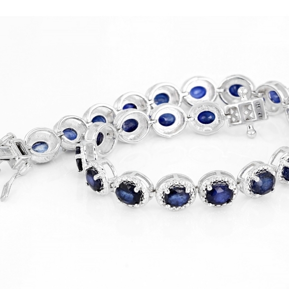 Natural Blue Sapphires and White Zircons Rhodium over Sterling Silver Bracelet ✨ - Picture 2 of 5